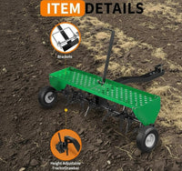 Garvee 48 Inch Tow Behind Plug Aerator, 32 Steel Tines, Heavy-Duty Lawn Aerator with Weight Tray, Universal Hitch & Pneumatic Tires for Lawn & Farm