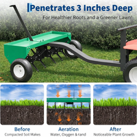 Garvee 40" Tow Behind Plug Aerator for Lawn Tractor & ATV, 24 Steel Tines, 150 lb Weight Tray, Galvanized Steel, Universal Hitch, Inflatable Wheels, Lawn & Garden