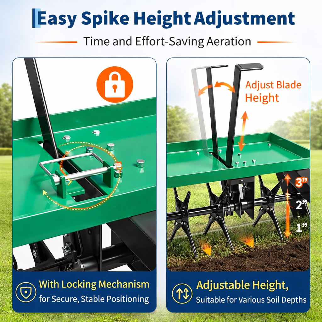 Garvee 40" Tow Behind Plug Aerator for Lawn Tractor & ATV, 24 Steel Tines, 150 lb Weight Tray, Galvanized Steel, Universal Hitch, Inflatable Wheels, Lawn & Garden