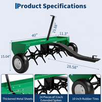 Garvee 40" Tow Behind Plug Aerator for Lawn Tractor & ATV, 24 Steel Tines, 150 lb Weight Tray, Galvanized Steel, Universal Hitch, Inflatable Wheels, Lawn & Garden
