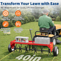 Garvee 40" Tow-Behind Lawn Plug Aerator with 24 Galvanized Steel Tines, 150 lb Weight Tray, Pneumatic Wheels, Deep Core Aeration, Red