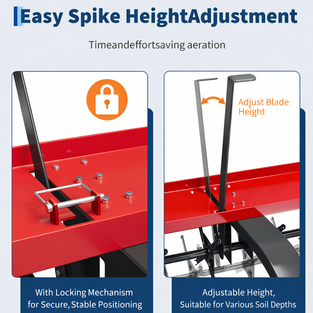 Garvee 40" Tow-Behind Lawn Plug Aerator with 24 Galvanized Steel Tines, 150 lb Weight Tray, Pneumatic Wheels, Deep Core Aeration, Red
