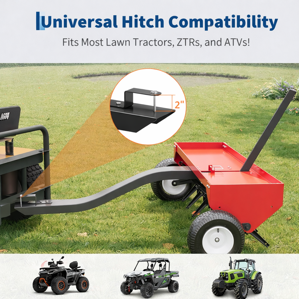 Garvee 40" Tow-Behind Lawn Plug Aerator with 24 Galvanized Steel Tines, 150 lb Weight Tray, Pneumatic Wheels, Deep Core Aeration, Red