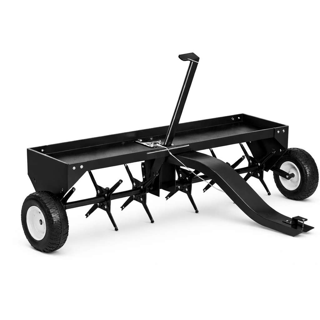 Garvee 40" Tow-Behind Lawn Plug Aerator for Tractor, Heavy-Duty Steel Tines, Universal Hitch, Weight Tray & Inflatable Wheels, Black