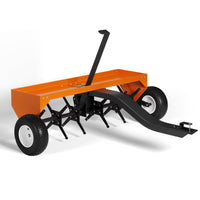 Garvee 40" Tow Behind Lawn Plug Aerator with Steel Tines, Adjustable Weight Tray, Universal Hitch, Inflatable Wheels for Gardens and Farms