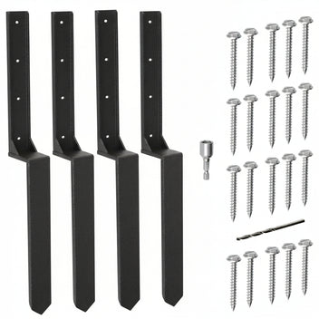 Garvee 33" Carbon Steel Fence Post Repair Kit (4-Pack) – Reinforced H-Frame Anchor Stakes with 16 Self-Tapping Screws, Nut Drivers & Drill Bits for Heavy-Duty Wood Fence Post Fix