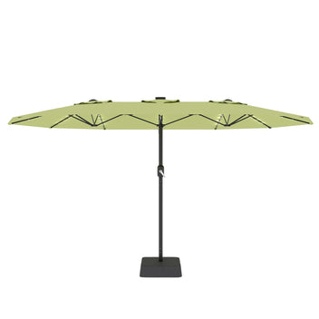 Garvee 15' Rectangular Patio Umbrella with Solar LED Lights & Base, Crank Handle UV-Resistant Outdoor Market Umbrella for Backyard, Pool & Patio, Green