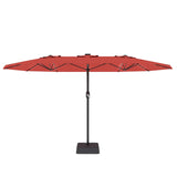 Garvee 15' Rectangular Patio Umbrella with Solar LED Lights & Base, Crank Handle UV-Resistant Outdoor Market Umbrella for Backyard, Pool & Patio, Red - Red