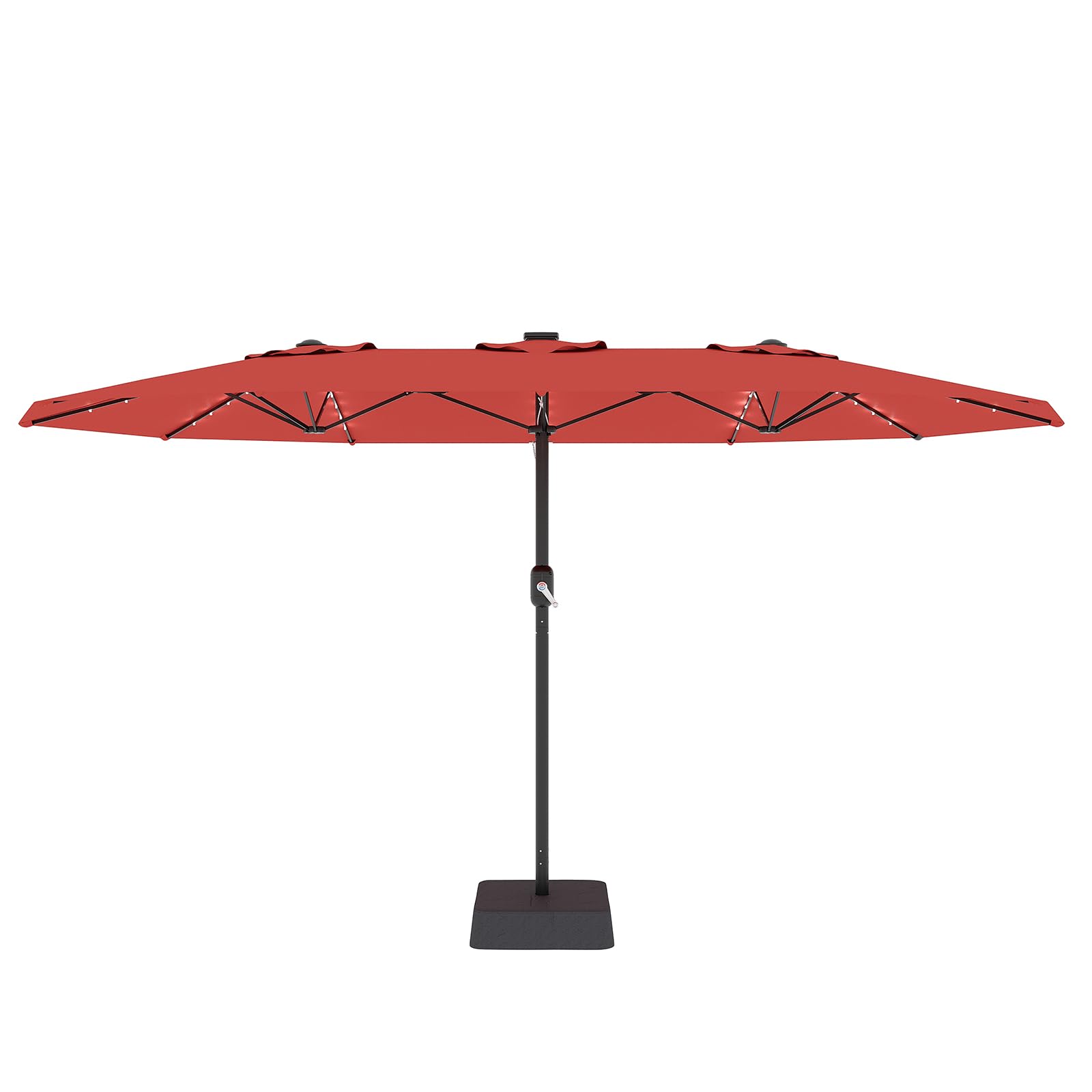 Garvee 15' Rectangular Patio Umbrella with Solar LED Lights & Base, Crank Handle UV-Resistant Outdoor Market Umbrella for Backyard, Pool & Patio, Red