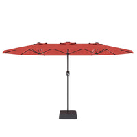 Garvee 15' Rectangular Patio Umbrella with Solar LED Lights & Base, Crank Handle UV-Resistant Outdoor Market Umbrella for Backyard, Pool & Patio, Red