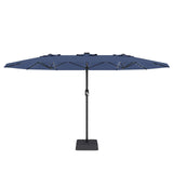 Garvee 15' Rectangular Patio Umbrella with Solar LED Lights & Base, Crank Handle UV-Resistant Outdoor Market Umbrella for Backyard, Pool & Patio, Blue