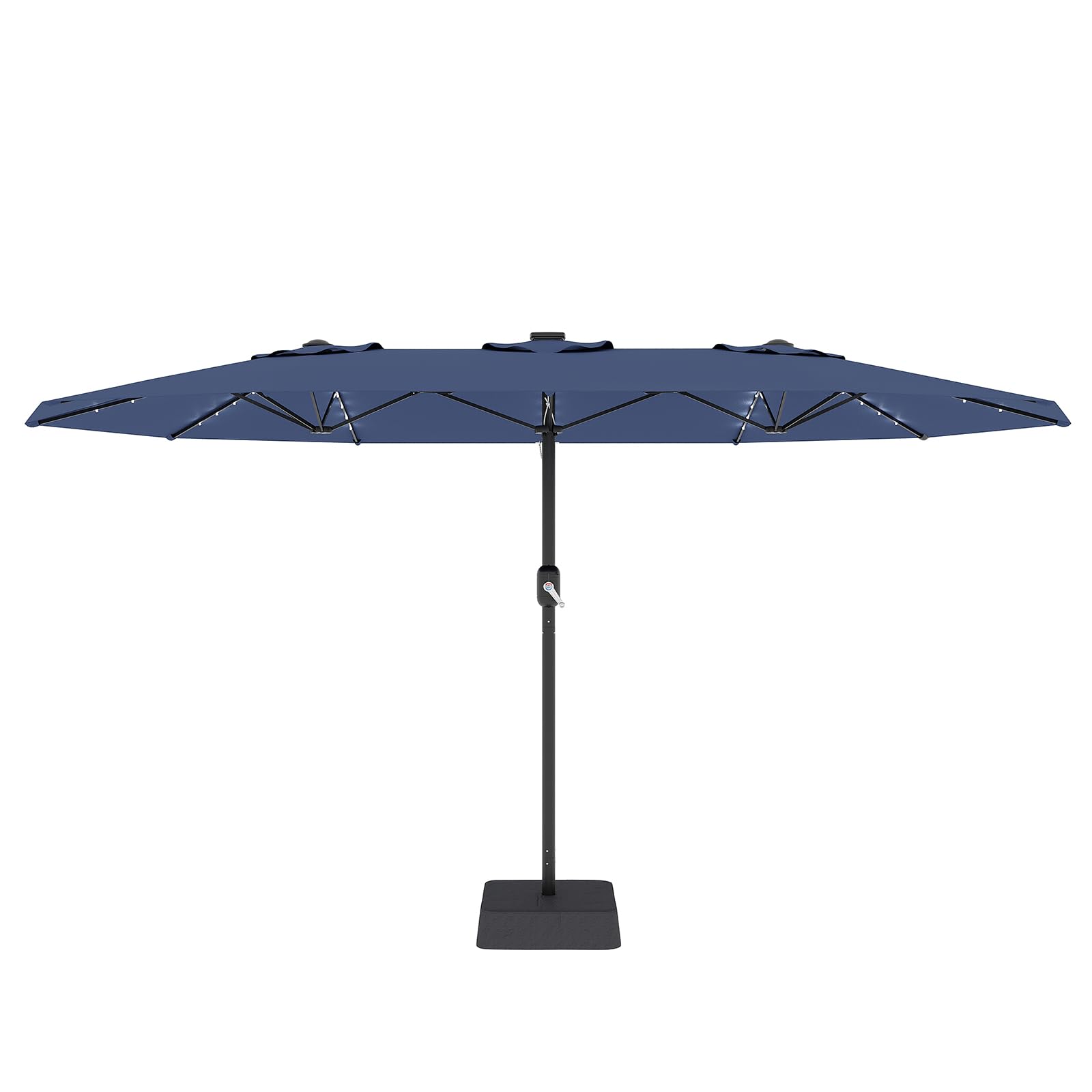 Garvee 15' Rectangular Patio Umbrella with Solar LED Lights & Base, Crank Handle UV-Resistant Outdoor Market Umbrella for Backyard, Pool & Patio, Blue
