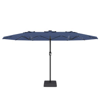 Garvee 15' Rectangular Patio Umbrella with Solar LED Lights & Base, Crank Handle UV-Resistant Outdoor Market Umbrella for Backyard, Pool & Patio, Blue
