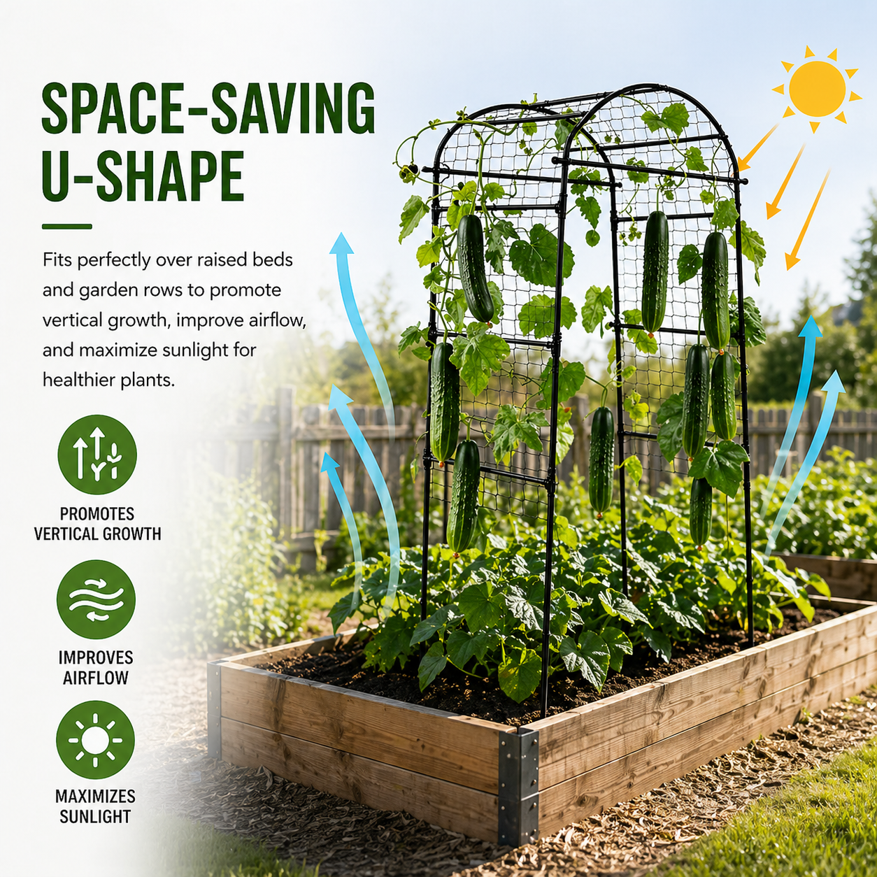 Garvee Metal Garden Arch Trellis for Climbing Plants, U-Shaped Plant Support for Raised Beds, Rust-Resistant Frame for Cucumbers, Vines & Vegetables