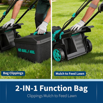 Garvee 17-Inch Cordless Lawn Mower, Brushless 2-in-1 Push Mower with 2 × 20V 4.0Ah Batteries, Dual-Port Charger, 6 Cutting Heights & 12-Gallon Bag