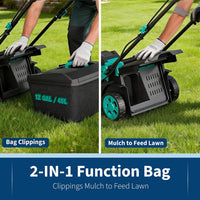 Garvee 17-Inch Cordless Lawn Mower, Brushless 2-in-1 Push Mower with 2 × 20V 4.0Ah Batteries, Dual-Port Charger, 6 Cutting Heights & 12-Gallon Bag