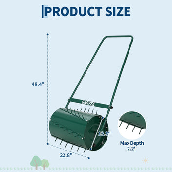 Garvee 23" 2-in-1 Lawn Roller & Spike Aerator, Push & Tow Behind Yard Tool, 13 Gallon Steel Drum with Heavy-Duty Tines for Lawn Leveling & Soil Aeration