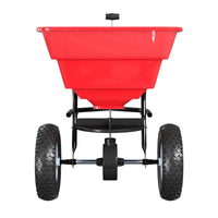 Garvee 85 lbs Tow Behind Broadcast Spreader with Hopper Cover, Adjustable Flow Control & 3 m Spread Width, Steel Frame Lawn Spreader with Universal Hitch for Seed, Fertilizer, Salt, Ice Melt, Red