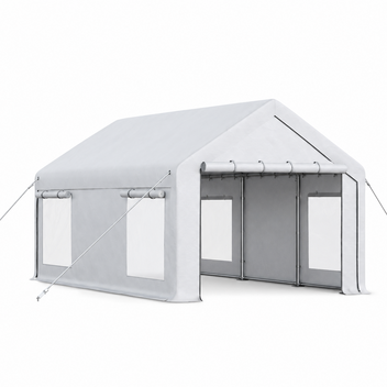 Garvee 10' × 20' Heavy-Duty Portable Garage, 200 GSM PE Carport Canopy with Reinforced Steel Frame, 2 Roll-Up Doors and 4 Windows, White