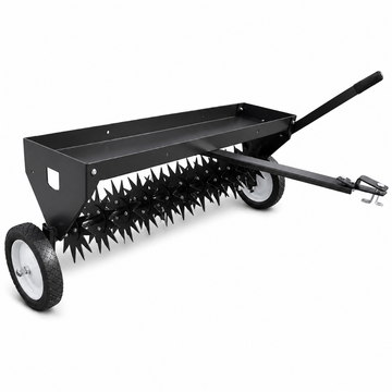 Garvee 40-Inch Tow-Behind Spike Aerator with 11 Steel Star Wheels, 150 lb Weight Tray, Transport Wheels & Universal Hitch for Lawn Tractors and ATVs, Black