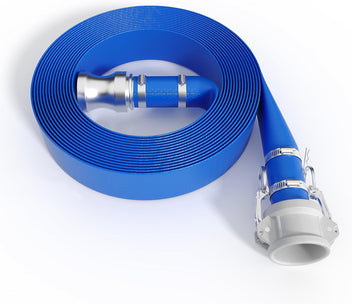Garvee 1.5" × 50' Pool Backwash Hose with Aluminum Camlock, Heavy-Duty PVC Lay-Flat Discharge Hose for Pool Cleaning & Drainage, Blue