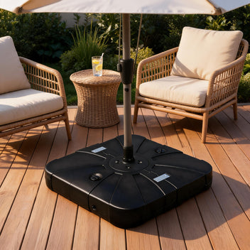 Garvee 130L Outdoor Patio Umbrella Base with Wheels, HDPE Sand & Water Filled Umbrella Stand, Stable Square Base for Garden, Patio & Deck, Black