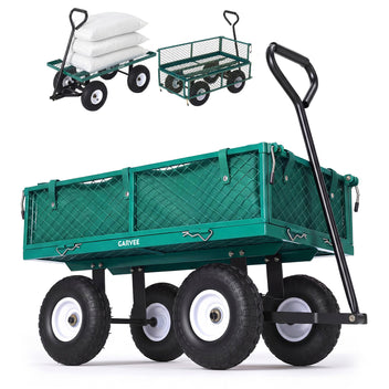 Garvee 400 lb Garden Cart Wagon, Heavy Duty Utility Cart with 10" Pneumatic Tires, Steel Frame, Removable Mesh Sides,Green