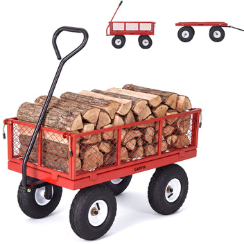 Garvee 400 lb Garden Cart Wagon, Heavy Duty Utility Yard Cart with 10" Pneumatic Tires, Removable Mesh Sides, Easy Maneuver, Red