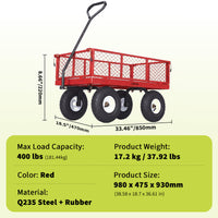 Garvee 400 lb Garden Cart Wagon, Heavy Duty Utility Yard Cart with 10" Pneumatic Tires, Removable Mesh Sides, Easy Maneuver, Red