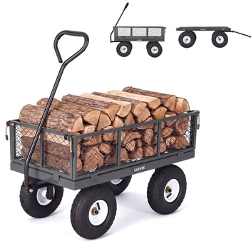 Garvee 400 lb Garden Cart Wagon, Heavy Duty Utility Yard Cart with 10" Pneumatic Tires, Removable Mesh Sides, Easy Maneuver, Gray