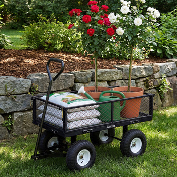 Garvee 400 lb Garden Cart Wagon, Heavy Duty Utility Cart with 10" Pneumatic Tires, Steel Frame, Removable Mesh Sides,Black