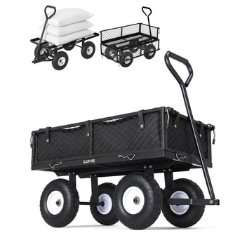 Garvee 400 lb Garden Cart Wagon, Heavy Duty Utility Cart with 10" Pneumatic Tires, Steel Frame, Removable Mesh Sides,Black