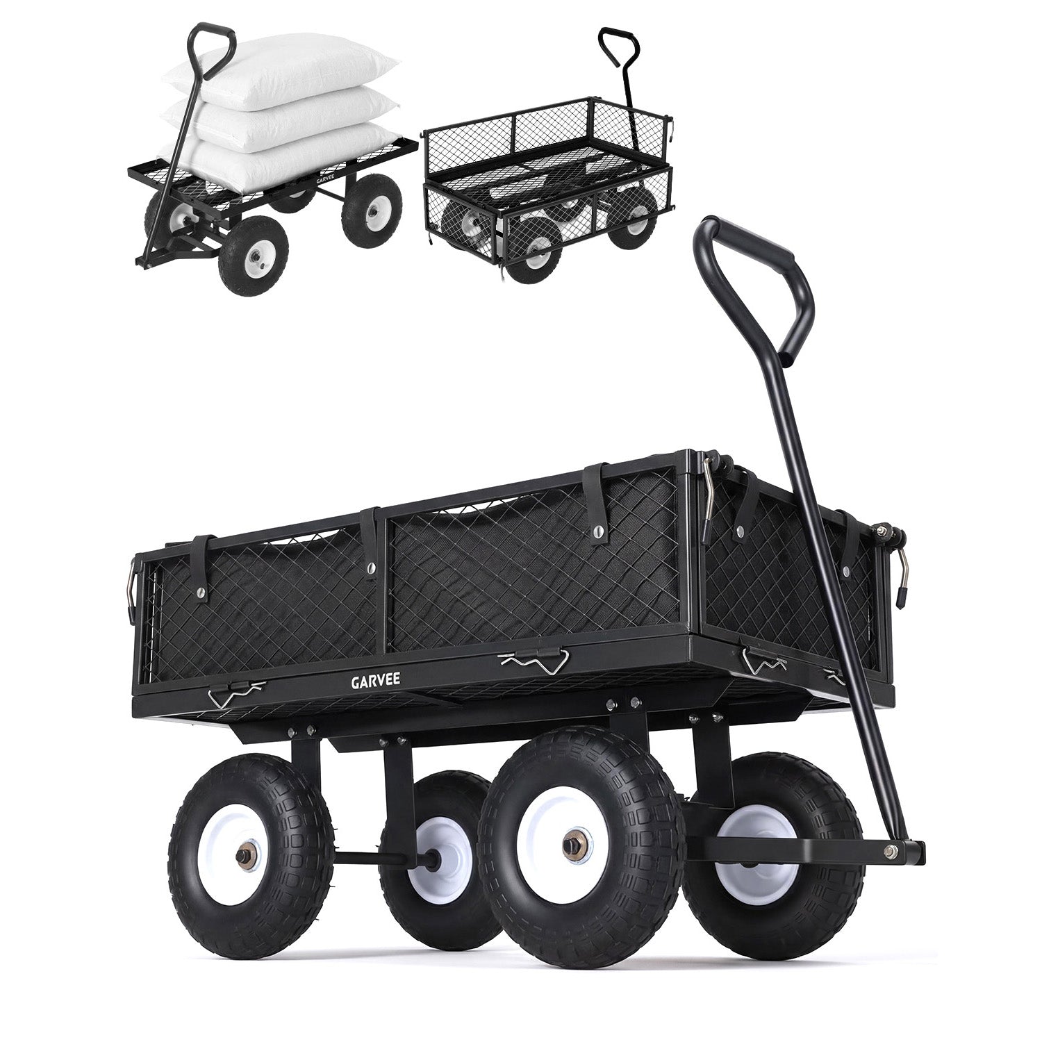 Garvee 400 lb Garden Cart Wagon, Heavy Duty Utility Cart with 10" Pneumatic Tires, Steel Frame, Removable Mesh Sides,Black