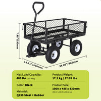 Garvee 400 lb Garden Cart Wagon, Heavy Duty Utility Yard Cart with 10" Pneumatic Tires, Removable Mesh Sides, Easy Maneuver, Black