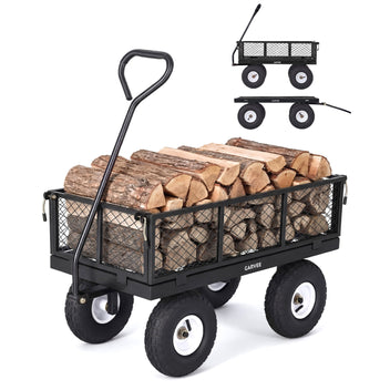Garvee 400 lb Garden Cart Wagon, Heavy Duty Utility Yard Cart with 10" Pneumatic Tires, Removable Mesh Sides, Easy Maneuver, Black