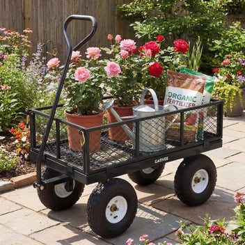 Garvee 400 lb Garden Cart Wagon, Heavy Duty Utility Yard Cart with 10" Pneumatic Tires, Removable Mesh Sides, Easy Maneuver, Black
