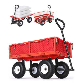 Garvee 400 lb Garden Cart Wagon, Heavy Duty Utility Cart with 10" Pneumatic Tires, Steel Frame, Removable Mesh Sides,Red