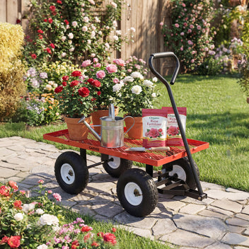 Garvee 400 lb Garden Cart Wagon, Heavy Duty Utility Cart with 10" Pneumatic Tires, Steel Frame, Removable Mesh Sides,Red