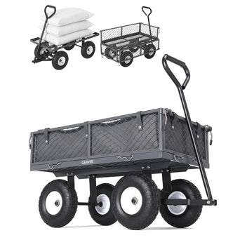 Garvee 400 lb Garden Cart Wagon, Heavy Duty Utility Cart with 10" Pneumatic Tires, Steel Frame, Removable Mesh Sides, Gray