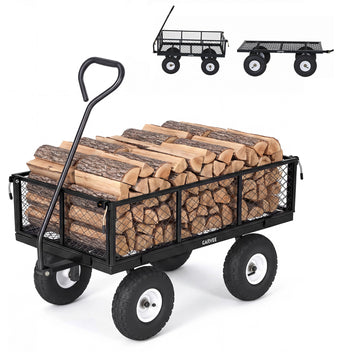 Garvee Versatile Outdoor Utility Cart - 800LBS Heavy-Duty, 10" All-Terrain Pneumatic Tires, Easy Maneuverable Lawn Cart with Removable Mesh Panels for Gardening & Landscaping, Black