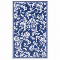 Garvee Waterproof Outdoor Rug 8x10 for Patio, Foldable Reversible Modern Area Rug, Large Plastic Straw Mat for Camping, RV, Porch, Backyard, Deck, Picnic, Beach, Blue & White