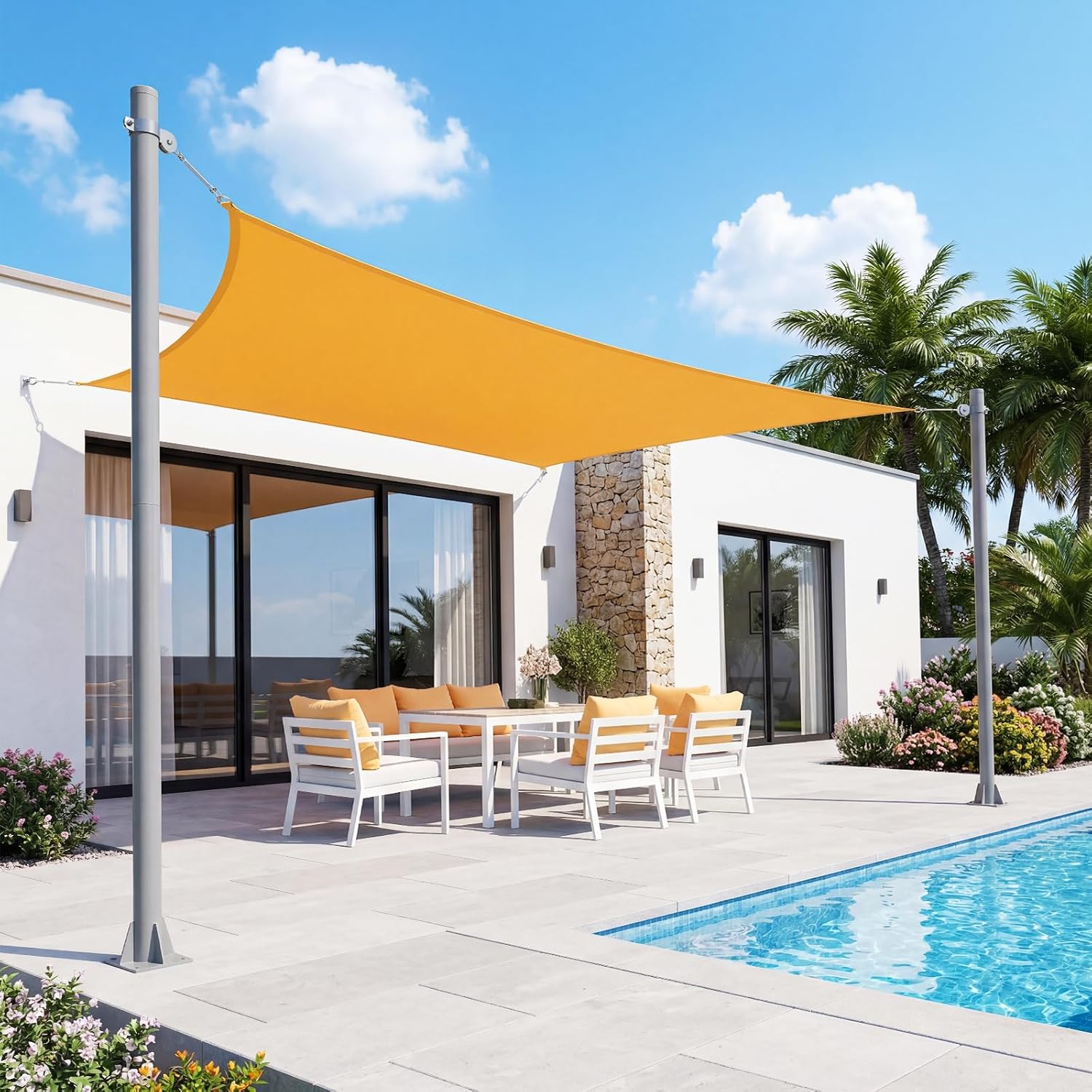 Garvee 10 ft Shade Sail Poles 2 Pack, Heavy Duty Rust-Resistant Outdoor Sun Shade Support Post Kit with D-Clamps for Patio, Backyard, Pool Deck, Garden,Grey