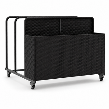 Garvee Rolling Pool Float Storage Organizer with Dual Handles, Outdoor Wicker Rattan Pool Caddy with Wheels, 3-Compartment Pool Toy Storage Basket for Poolside, Patio & Deck, Black