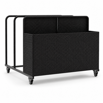 Garvee Rolling Pool Float Storage Organizer with Dual Handles, Outdoor Wicker Rattan Pool Caddy with Wheels, 3-Compartment Pool Toy Storage Basket for Poolside, Patio & Deck, Black