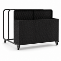 Garvee Rolling Pool Float Storage Organizer with Dual Handles, Outdoor Wicker Rattan Pool Caddy with Wheels, 3-Compartment Pool Toy Storage Basket for Poolside, Patio & Deck, Black