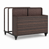 Garvee Rolling Pool Float Storage Organizer with Dual Handles, Outdoor Wicker Rattan Pool Caddy with Wheels, 3-Compartment Pool Toy Storage Basket for Poolside, Patio & Deck, Mixed Brown - Mixed Brown