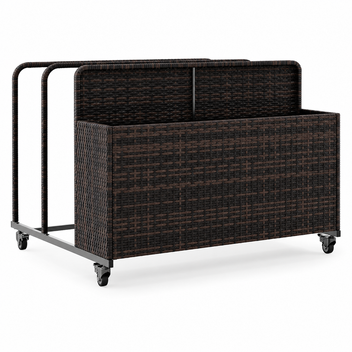 Garvee Rolling Pool Float Storage Organizer with Dual Handles, Outdoor Wicker Rattan Pool Caddy with Wheels, 3-Compartment Pool Toy Storage Basket for Poolside, Patio & Deck, Brown