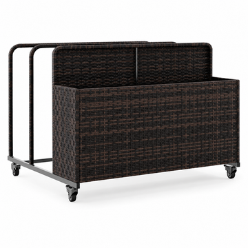 Garvee Rolling Pool Float Storage Organizer with Dual Handles, Outdoor Wicker Rattan Pool Caddy with Wheels, 3-Compartment Pool Toy Storage Basket for Poolside, Patio & Deck, Brown