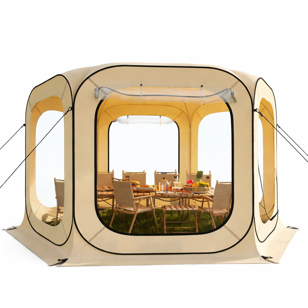 Garvee 12x12 FT All-Weather Clear Bubble Tent – Pop Up Transparent Outdoor Camping Shelter, Waterproof, Windproof & UV Protected Screen House for 8-10 People, Patio, Backyard & Events (Beige)