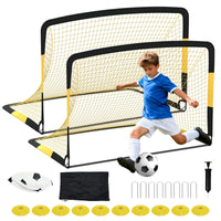 Garvee 2 Pack 6x4 FT Portable Pop Up Soccer Goals with Ball, Cones & Stakes - Backyard Training Set for Kids & Youth